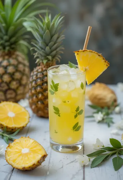 14-Day Pineapple Detox Drink with lemon, mint leaves, and pineapple chunks.
